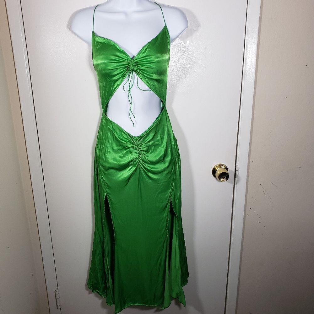 Overthesea Andromeda Green Satin Cut Out Cocktail Mermaid Fairy 90s Dress Size S
